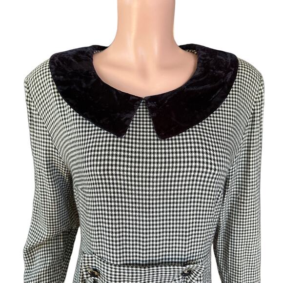 Vintage 80s Jessica Howard Houndstooth Dress Long Sleeve Peter Pan Collar XL 16 - Picture 4 of 12